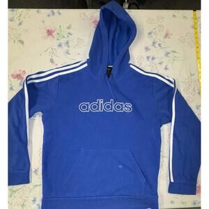 Adidas Mens Hooded Sweatshirt Blue Pullover Hoodie 3 Stripe Size Med